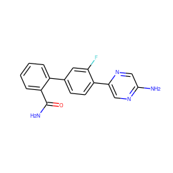 NC(=O)c1ccccc1-c1ccc(-c2cnc(N)cn2)c(F)c1 ZINC000224752505