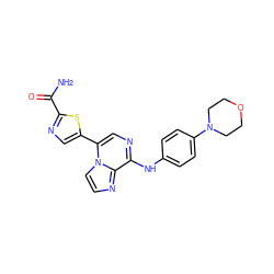 NC(=O)c1ncc(-c2cnc(Nc3ccc(N4CCOCC4)cc3)c3nccn23)s1 ZINC000073313089