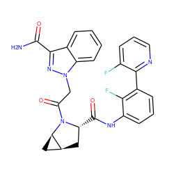 NC(=O)c1nn(CC(=O)N2[C@H](C(=O)Nc3cccc(-c4ncccc4F)c3F)C[C@H]3C[C@H]32)c2ccccc12 ZINC000143863442