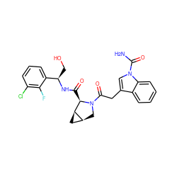 NC(=O)n1cc(CC(=O)N2C[C@H]3C[C@H]3[C@H]2C(=O)N[C@H](CO)c2cccc(Cl)c2F)c2ccccc21 ZINC000148158229