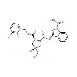 NC(=O)n1cc(NC(=O)N2C[C@](O)(CO)C[C@H]2C(=O)NCc2cccc(Cl)c2F)c2ccccc21 ZINC000147811604