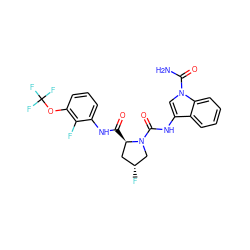 NC(=O)n1cc(NC(=O)N2C[C@H](F)C[C@H]2C(=O)Nc2cccc(OC(F)(F)F)c2F)c2ccccc21 ZINC000148017002