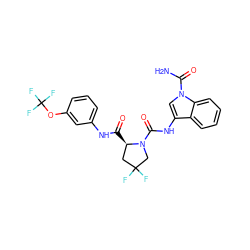 NC(=O)n1cc(NC(=O)N2CC(F)(F)C[C@H]2C(=O)Nc2cccc(OC(F)(F)F)c2)c2ccccc21 ZINC000148236965
