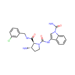 NC(=O)n1cc(NC(=O)N2CC[C@H](N)[C@H]2C(=O)NCc2cccc(Cl)c2)c2ccccc21 ZINC000148420351