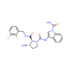 NC(=O)n1cc(NC(=O)N2CC[C@H](N)[C@H]2C(=O)NCc2cccc(Cl)c2F)c2ccccc21 ZINC000148251405