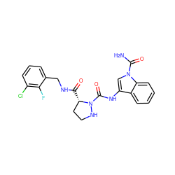 NC(=O)n1cc(NC(=O)N2NCC[C@@H]2C(=O)NCc2cccc(Cl)c2F)c2ccccc21 ZINC000205053891