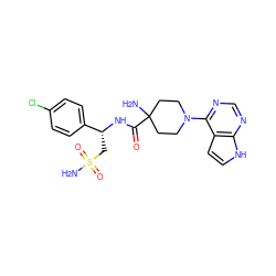 NC1(C(=O)N[C@H](CS(N)(=O)=O)c2ccc(Cl)cc2)CCN(c2ncnc3[nH]ccc23)CC1 ZINC000095584334