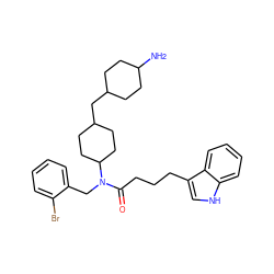 NC1CCC(CC2CCC(N(Cc3ccccc3Br)C(=O)CCCc3c[nH]c4ccccc34)CC2)CC1 ZINC000028826000