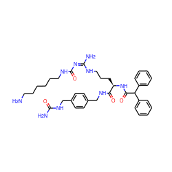 NCCCCCCNC(=O)/N=C(/N)NCCC[C@@H](NC(=O)C(c1ccccc1)c1ccccc1)C(=O)NCc1ccc(CNC(N)=O)cc1 ZINC000096286248