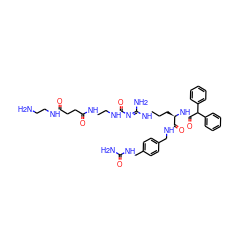 NCCNC(=O)CCC(=O)NCCNC(=O)/N=C(\N)NCCC[C@@H](NC(=O)C(c1ccccc1)c1ccccc1)C(=O)NCc1ccc(CNC(N)=O)cc1 ZINC000096286245