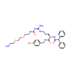NCCOCCOCCNC(=O)/N=C(/N)NCCC[C@@H](NC(=O)C(c1ccccc1)c1ccccc1)C(=O)NCc1ccc(O)cc1 ZINC000096286236