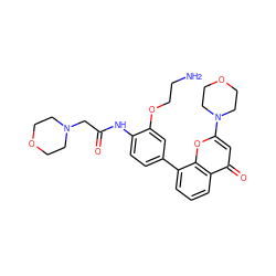 NCCOc1cc(-c2cccc3c(=O)cc(N4CCOCC4)oc23)ccc1NC(=O)CN1CCOCC1 ZINC000101394138