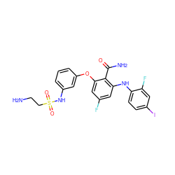 NCCS(=O)(=O)Nc1cccc(Oc2cc(F)cc(Nc3ccc(I)cc3F)c2C(N)=O)c1 ZINC000653781593