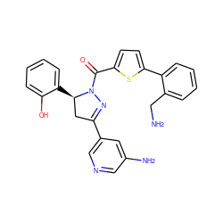 NCc1ccccc1-c1ccc(C(=O)N2N=C(c3cncc(N)c3)C[C@H]2c2ccccc2O)s1 ZINC000071340779