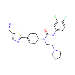 NCc1cnc(C2=CC[C@@H](N(CCN3CCCC3)C(=O)Nc3ccc(F)c(Cl)c3)CC2)s1 ZINC000028650312