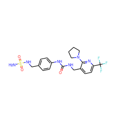 NS(=O)(=O)NCc1ccc(NC(=O)NCc2ccc(C(F)(F)F)nc2N2CCCC2)cc1 ZINC000169703332