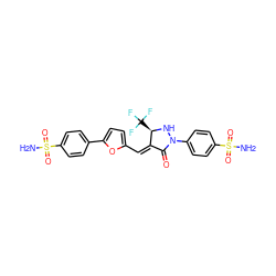 NS(=O)(=O)c1ccc(-c2ccc(/C=C3/C(=O)N(c4ccc(S(N)(=O)=O)cc4)N[C@@H]3C(F)(F)F)o2)cc1 ZINC000169308120