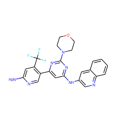 Nc1cc(C(F)(F)F)c(-c2cc(Nc3cnc4ccccc4c3)nc(N3CCOCC3)n2)cn1 ZINC000084634937
