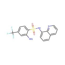 Nc1cc(C(F)(F)F)ccc1S(=O)(=O)Nc1cccc2cccnc12 ZINC000013815905
