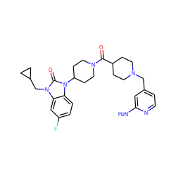 Nc1cc(CN2CCC(C(=O)N3CCC(n4c(=O)n(CC5CC5)c5cc(F)ccc54)CC3)CC2)ccn1 ZINC000038853252