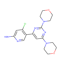 Nc1cc(Cl)c(-c2cc(N3CCOCC3)nc(N3CCOCC3)n2)cn1 ZINC000084596868