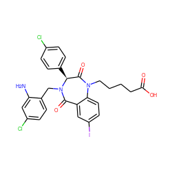 Nc1cc(Cl)ccc1CN1C(=O)c2cc(I)ccc2N(CCCCC(=O)O)C(=O)[C@@H]1c1ccc(Cl)cc1 ZINC000038377670
