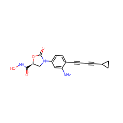 Nc1cc(N2C[C@@H](C(=O)NO)OC2=O)ccc1C#CC#CC1CC1 ZINC000653825403