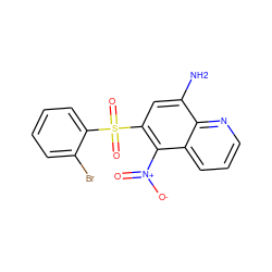 Nc1cc(S(=O)(=O)c2ccccc2Br)c([N+](=O)[O-])c2cccnc12 ZINC000029480756