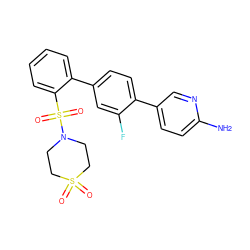 Nc1ccc(-c2ccc(-c3ccccc3S(=O)(=O)N3CCS(=O)(=O)CC3)cc2F)cn1 ZINC000224794422