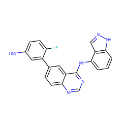 Nc1ccc(F)c(-c2ccc3ncnc(Nc4cccc5[nH]ncc45)c3c2)c1 ZINC000148595923