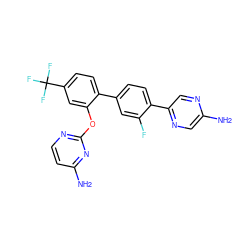 Nc1cnc(-c2ccc(-c3ccc(C(F)(F)F)cc3Oc3nccc(N)n3)cc2F)cn1 ZINC000224710345