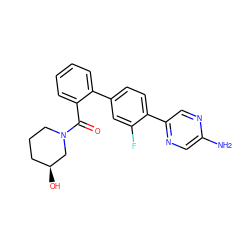 Nc1cnc(-c2ccc(-c3ccccc3C(=O)N3CCC[C@H](O)C3)cc2F)cn1 ZINC000224798558