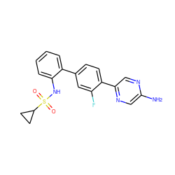 Nc1cnc(-c2ccc(-c3ccccc3NS(=O)(=O)C3CC3)cc2F)cn1 ZINC000212112453