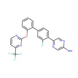 Nc1cnc(-c2ccc(-c3ccccc3Oc3nccc(C(F)(F)F)n3)cc2F)cn1 ZINC000224852308