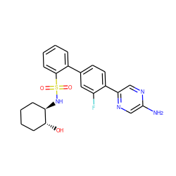 Nc1cnc(-c2ccc(-c3ccccc3S(=O)(=O)N[C@@H]3CCCC[C@H]3O)cc2F)cn1 ZINC000212169775