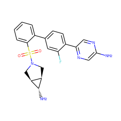 Nc1cnc(-c2ccc(-c3ccccc3S(=O)(=O)N3C[C@H]4[C@H](N)[C@H]4C3)cc2F)cn1 ZINC001772605025