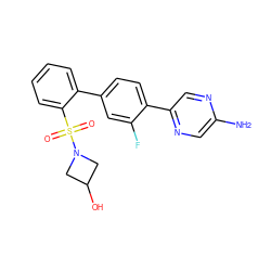 Nc1cnc(-c2ccc(-c3ccccc3S(=O)(=O)N3CC(O)C3)cc2F)cn1 ZINC000224821639
