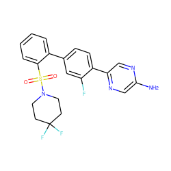 Nc1cnc(-c2ccc(-c3ccccc3S(=O)(=O)N3CCC(F)(F)CC3)cc2F)cn1 ZINC000212121761