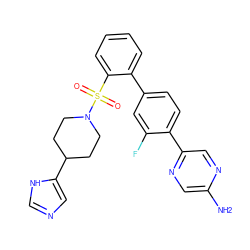 Nc1cnc(-c2ccc(-c3ccccc3S(=O)(=O)N3CCC(c4cnc[nH]4)CC3)cc2F)cn1 ZINC000224801592