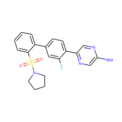 Nc1cnc(-c2ccc(-c3ccccc3S(=O)(=O)N3CCCC3)cc2F)cn1 ZINC000212121662