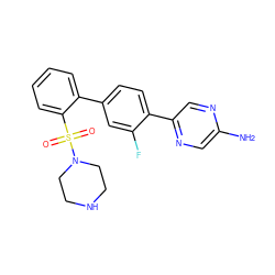 Nc1cnc(-c2ccc(-c3ccccc3S(=O)(=O)N3CCNCC3)cc2F)cn1 ZINC000212117302