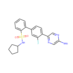Nc1cnc(-c2ccc(-c3ccccc3S(=O)(=O)NC3CCCC3)cc2F)cn1 ZINC000212175865