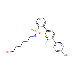 Nc1cnc(-c2ccc(-c3ccccc3S(=O)(=O)NCCCCCCO)cc2F)cn1 ZINC000212160111