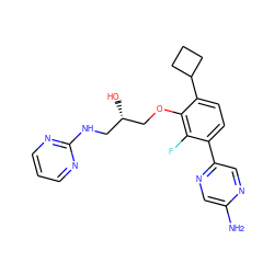 Nc1cnc(-c2ccc(C3CCC3)c(OC[C@@H](O)CNc3ncccn3)c2F)cn1 ZINC000224561530