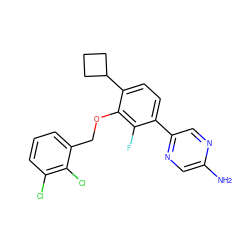 Nc1cnc(-c2ccc(C3CCC3)c(OCc3cccc(Cl)c3Cl)c2F)cn1 ZINC000212116369