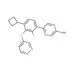 Nc1cnc(-c2ccc(C3CCC3)c(Oc3ccnnc3)c2F)cn1 ZINC000224553494