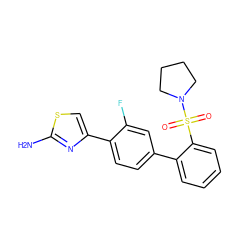 Nc1nc(-c2ccc(-c3ccccc3S(=O)(=O)N3CCCC3)cc2F)cs1 ZINC000224710489
