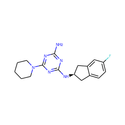 Nc1nc(N[C@@H]2Cc3ccc(F)cc3C2)nc(N2CCCCC2)n1 ZINC000013800830