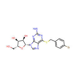 Nc1nc(SCc2ccc(Br)cc2)c2ncn([C@@H]3O[C@H](CO)[C@@H](O)[C@H]3O)c2n1 ZINC000029057293