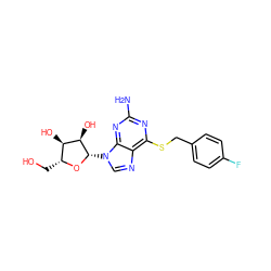Nc1nc(SCc2ccc(F)cc2)c2ncn([C@@H]3O[C@H](CO)[C@@H](O)[C@H]3O)c2n1 ZINC000029059337